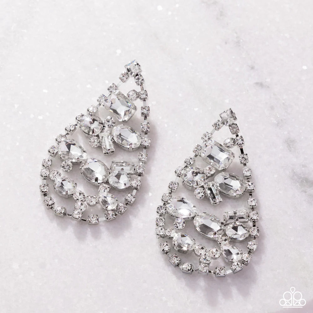 Paparazzi ♥ Giant Glitter - White ♥ Post Earrings