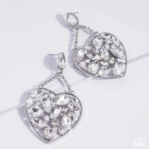 Paparazzi ♥ Glittery Gait - White ♥ Post Earrings