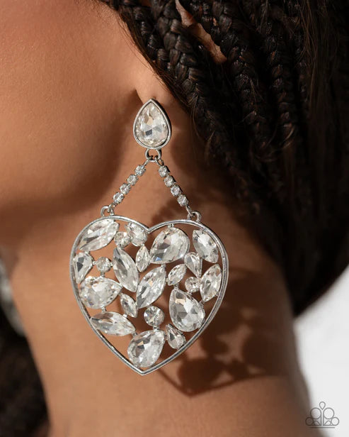 Paparazzi ♥ Glittery Gait - White ♥ Post Earrings