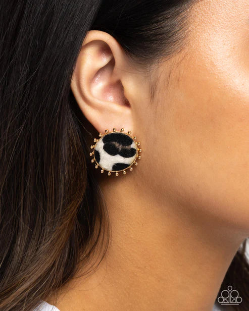 Paparazzi ♥ Cowhide Couture - Brown ♥ Post Earrings