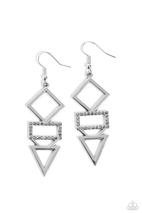 Paparazzi ♥ Glamorously Geometric - Silver ♥ Earrings