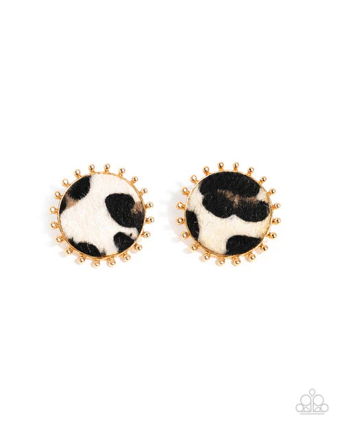 Paparazzi ♥ Cowhide Couture - Brown ♥ Post Earrings